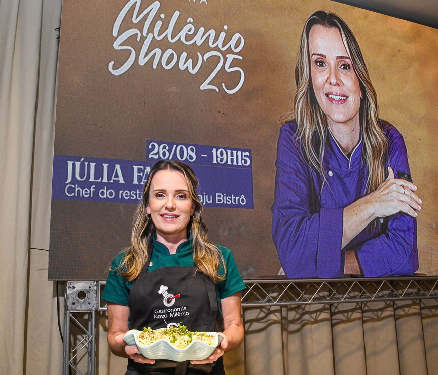 A chef Julia Faria ensinou a fazer um Camarão com Nata e Alho-Porró gratinado com Panko e Queijo Cabacinha